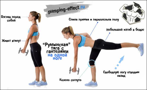 Румынская тяга на одной ноге: становая с опорой на одну 1 ногу с гантелями и в смите, упражнение журавль для женщин и мужчин