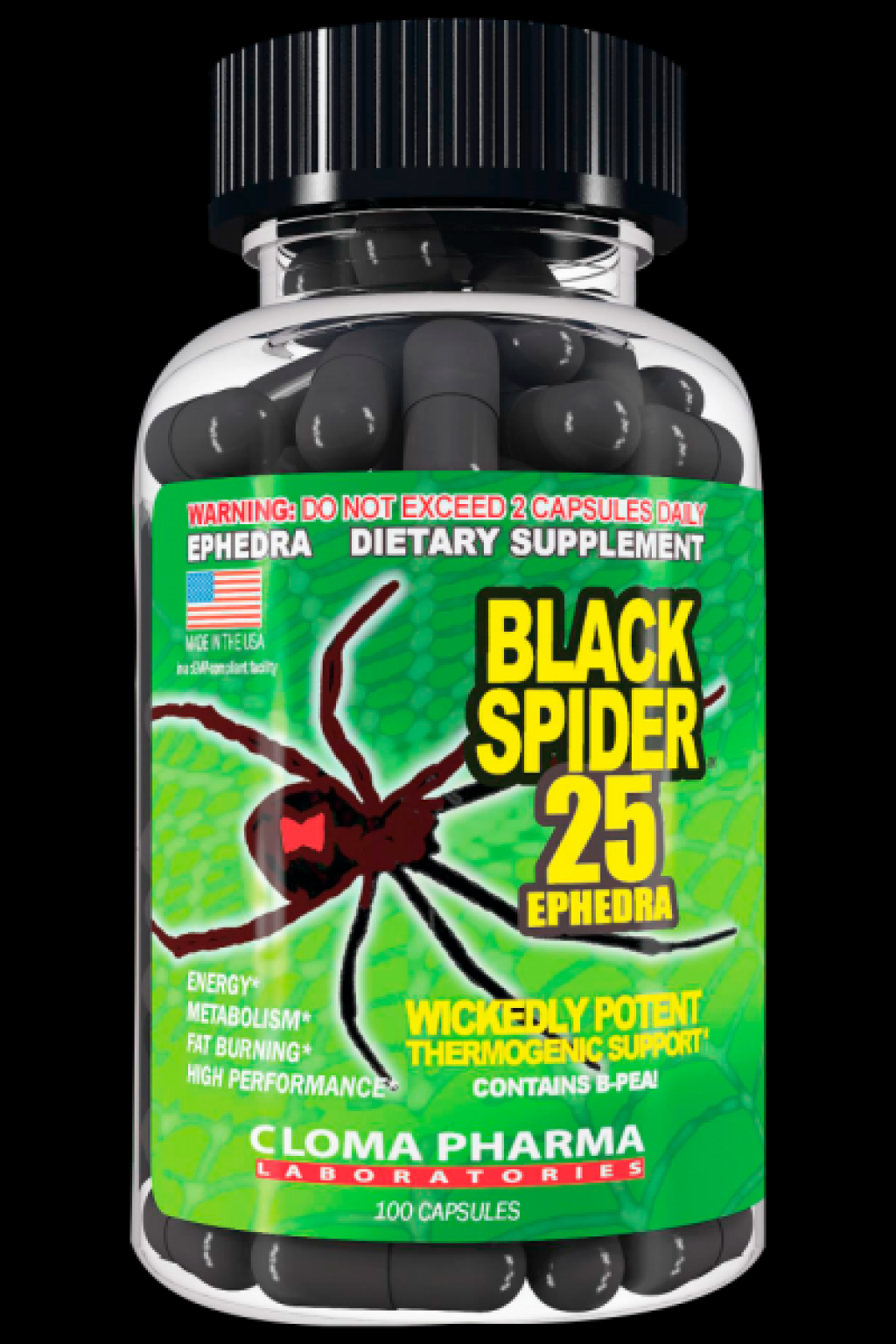 Black spider 25 ephedra (100 капсул) жиросжигатель cloma pharma (сша)