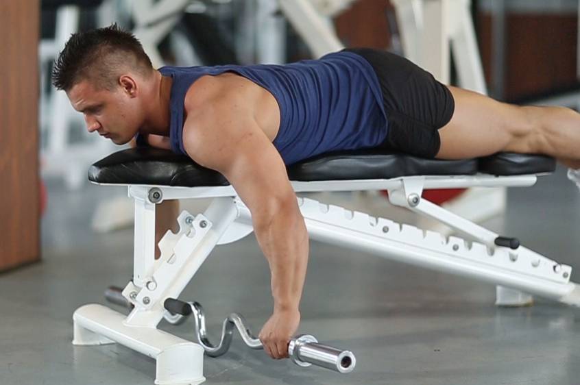 Тренировка мышц спины — тяга штанги к поясу в наклоне